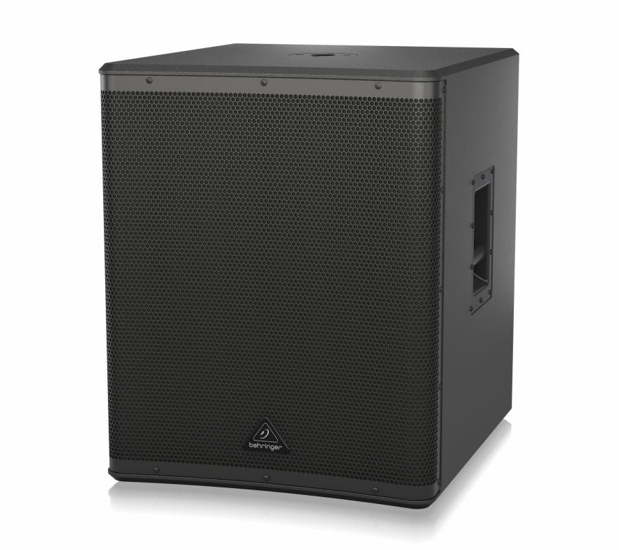 Black speaker with Behringer logo on a white background