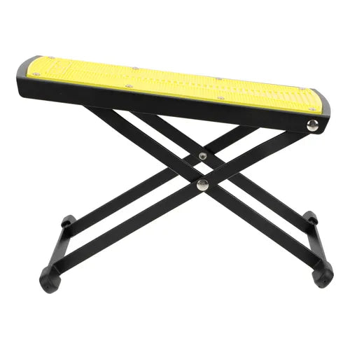Yellow and black adjustable footstool on a white background