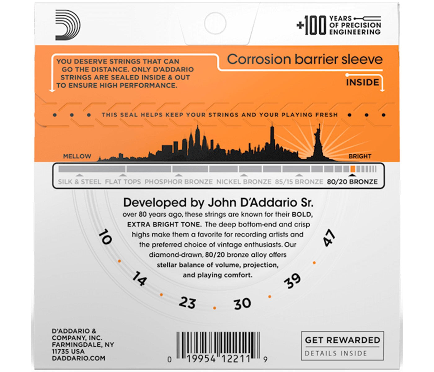 D'Addario EJ10 Phosphor Bronze Acoustic Guitar String Extra Light - 10-47