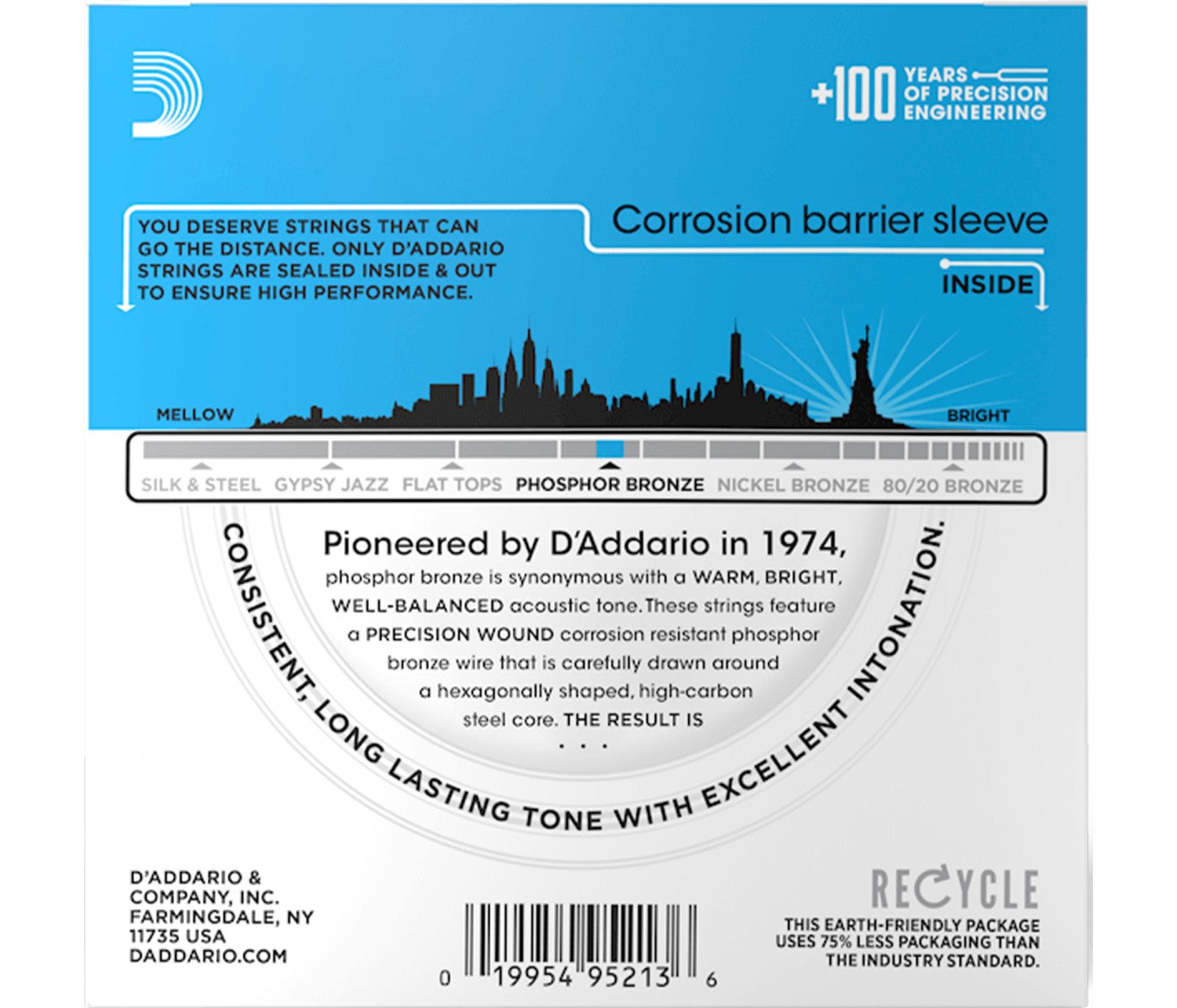 D'Addario EJ16-10P Phosphor Bronze Acoustic Guitar String Light - 12-53