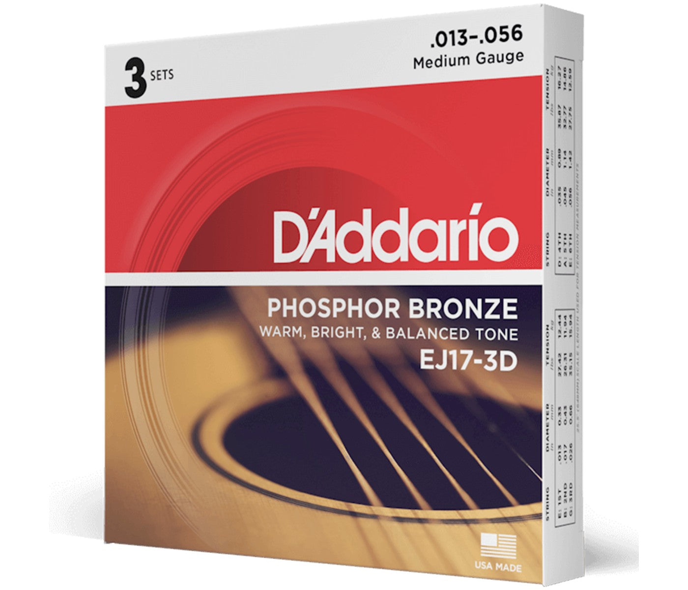 D'Addario EJ17-10P Phosphor Bronze Acoustic Guitar String Medium - 13-56