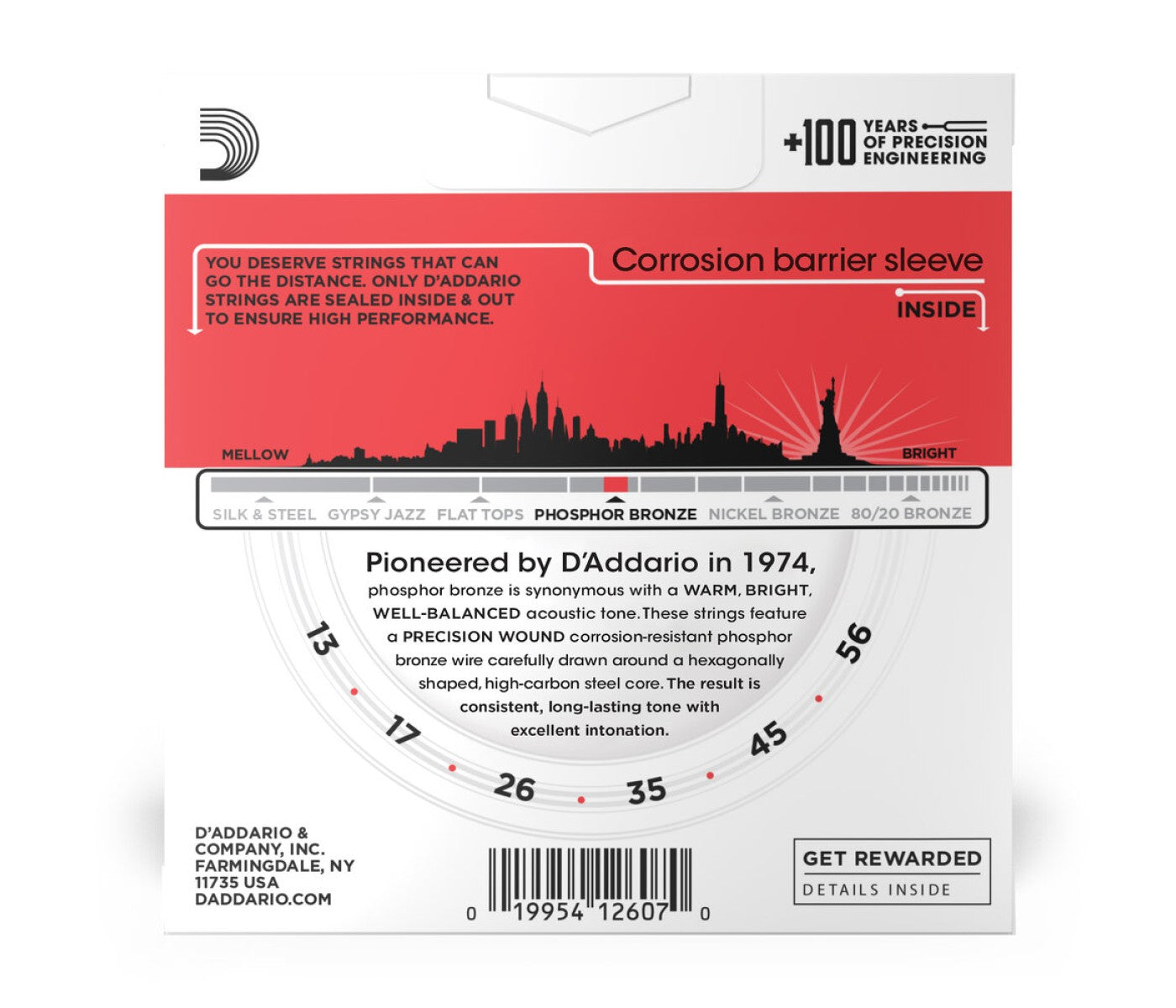 D'Addario EJ17 Phosphor Bronze Acoustic Guitar String Medium - 13-56