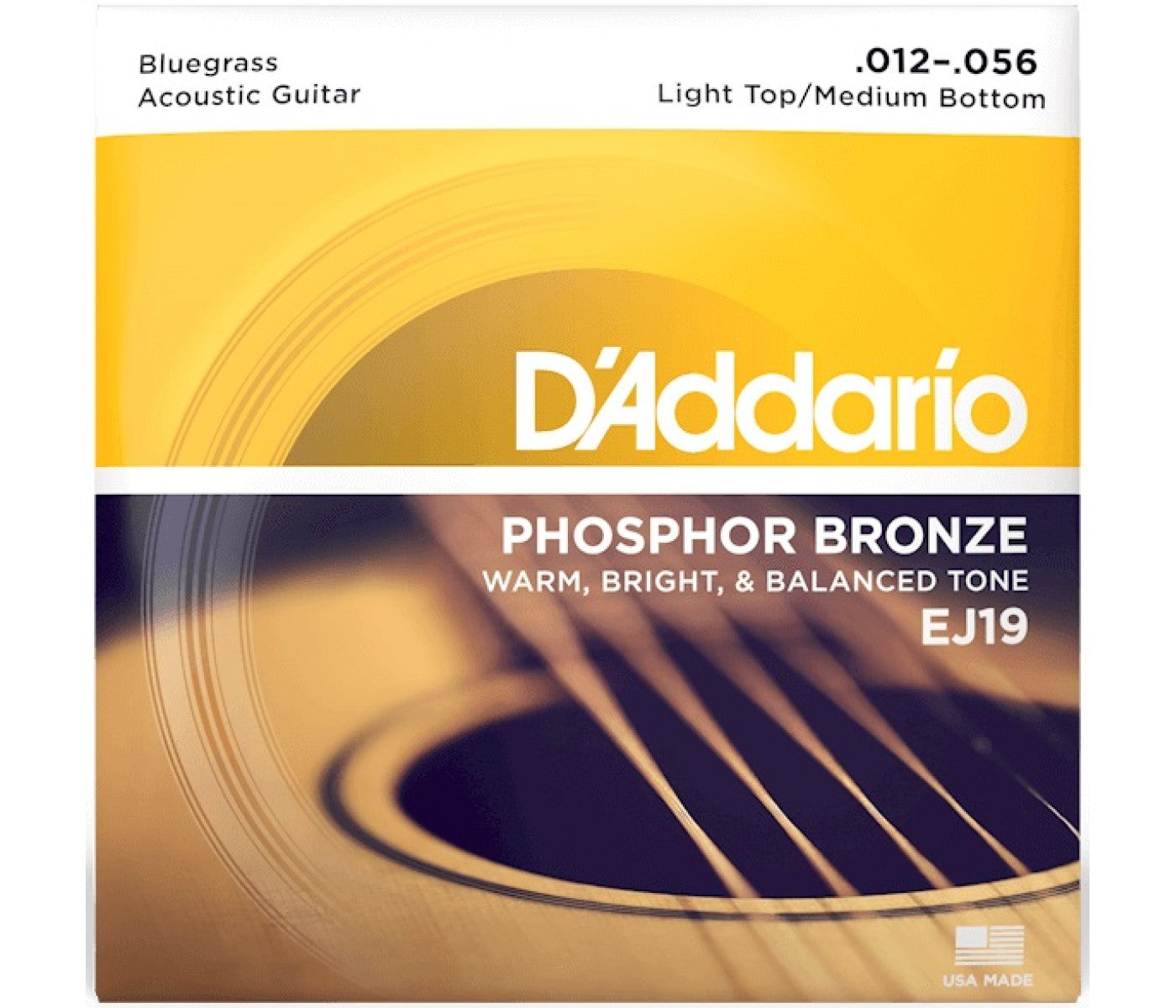 D'Addario EJ19 Phosphor Bronze Acoustic Guitar String Bluegrass Light Top Medium Bottom - 12-56