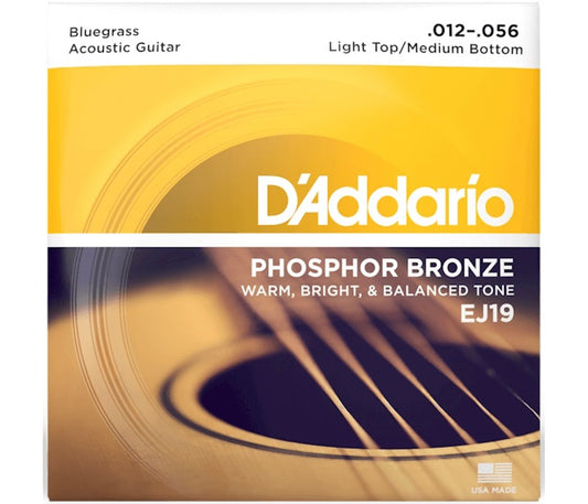 D'Addario EJ19 Phosphor Bronze Acoustic Guitar String Bluegrass Light Top Medium Bottom - 12-56