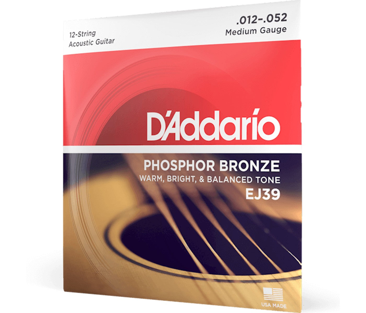 D'Addario EJ39 Phosphor Bronze Acoustic Guitar 12-String Meduim - 12-52