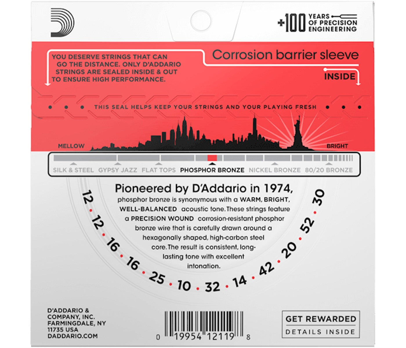 D'Addario EJ39 Phosphor Bronze Acoustic Guitar 12-String Meduim - 12-52