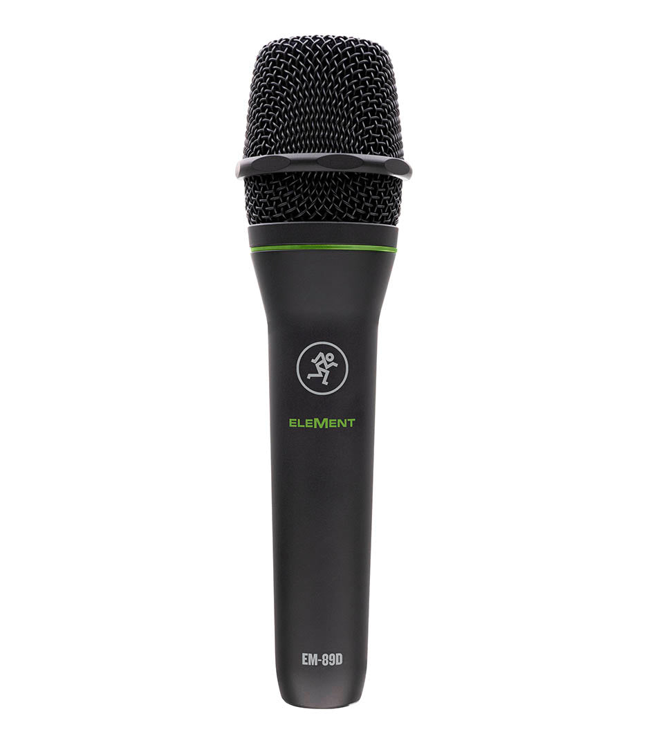 Mackie EM-89D Dynamic Vocal & Instrument Microphone with XLR 3-Meter Cable, black with green accents.