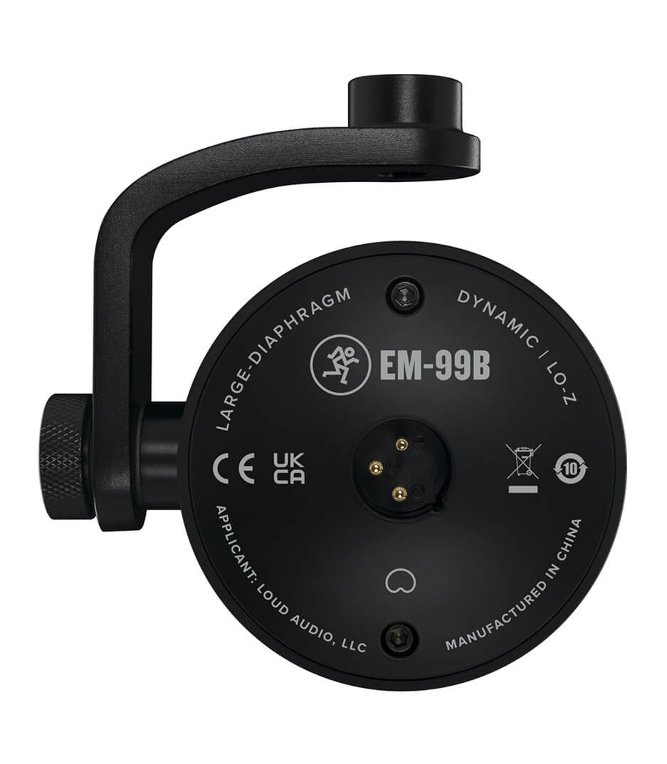 Rear label on the Mackie EM-99B dynamic broadcast microphone