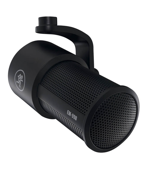 Mackie EM-99B dynamic broadcast microphone, front grille and tabletop mounting yoke