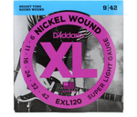 D'Addario XL Nickel Wound guitar string set packaging with a black and white guitar image.