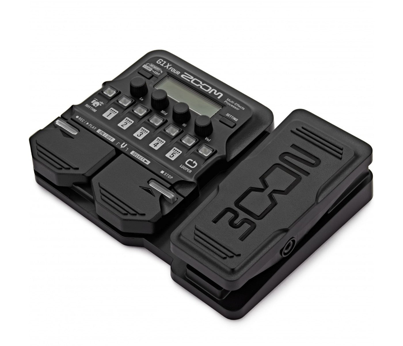 Black Zoom multi-effect pedal on a white background