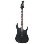 Ibanez GRG121DX Gio Series Electric Guitar in Black Flat Finish with a maple neck and a black okoume body.