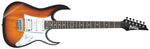 Electric guitar with a sunburst finish on a white background