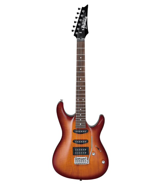 Ibanez GSA60 Gio SA Series Electric Guitar in Brown Sunburst Finish with a black pickguard and a white pickup cap.