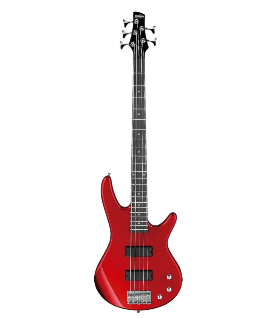 Ibanez GSR185 Gio Series 5-String Electric Bass Guitar in Candy Apple Red finish with a maple neck and black pickups.