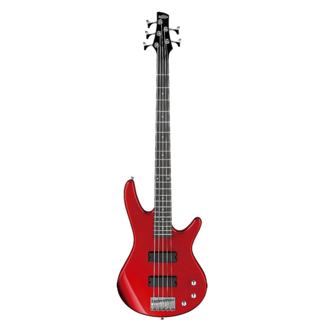 Ibanez GSR185 Gio Series 5-String Electric Bass Guitar in Candy Apple Red finish with a maple neck and black pickups.