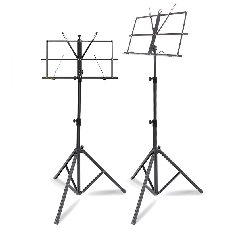 Two black music stands on a white background
