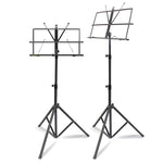 Two black music stands on a white background