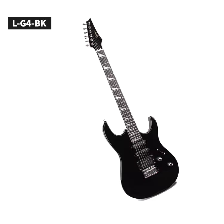 Black electric guitar on a white background with 'L-G4-BK' label.