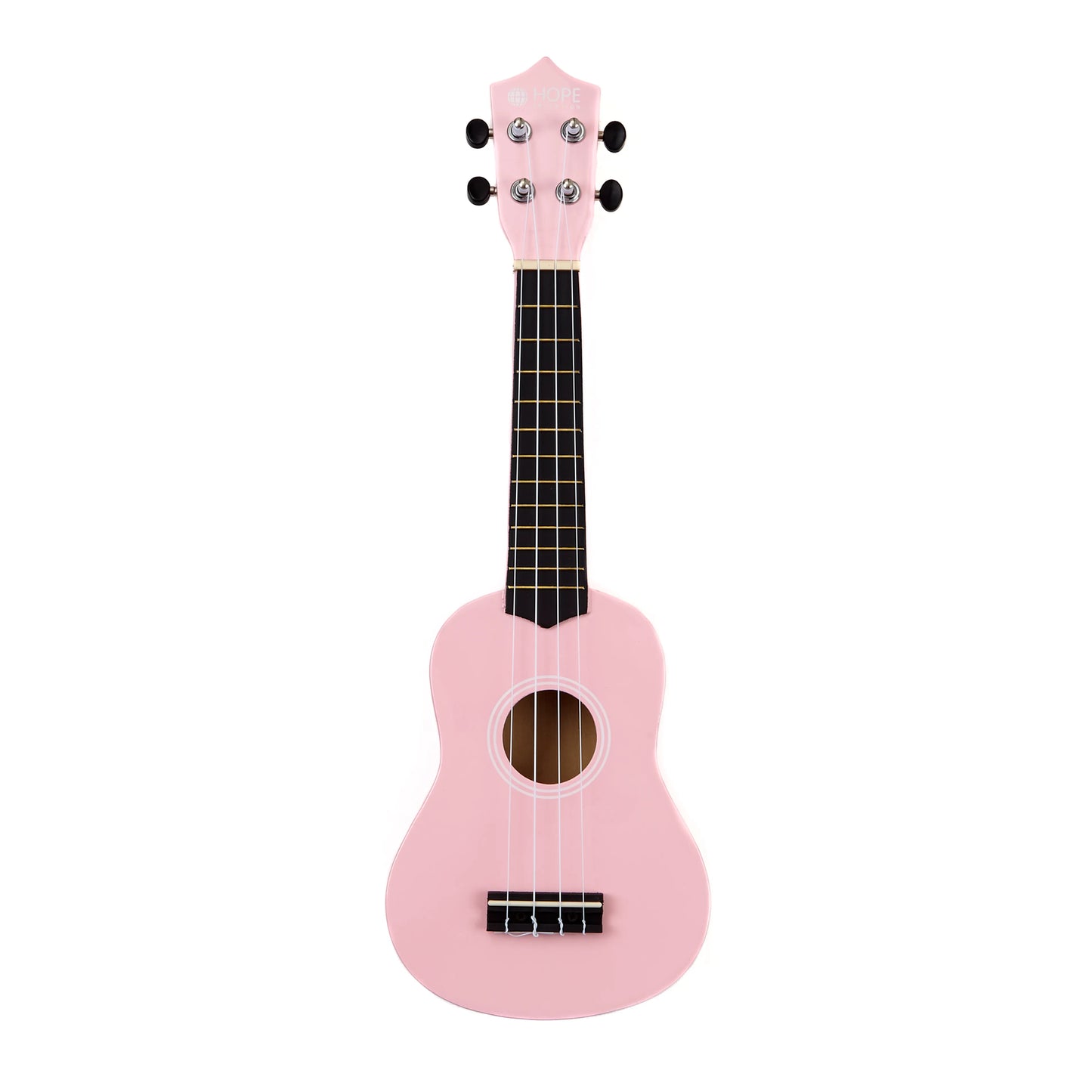 Pink ukulele on a white background