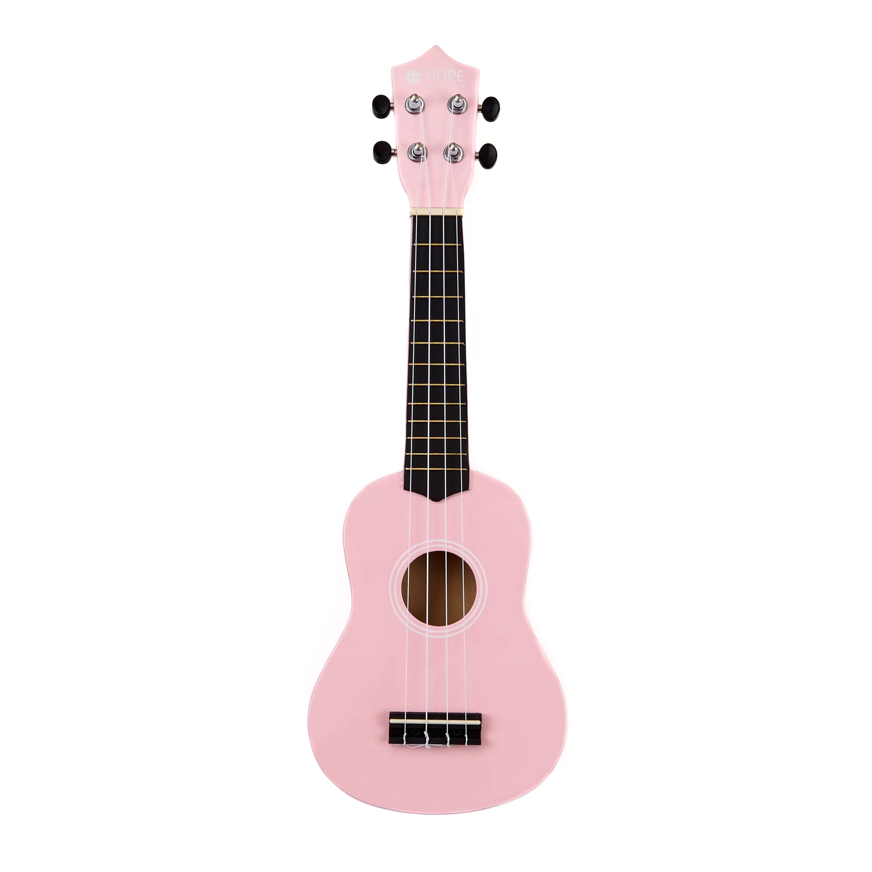 Pink ukulele on a white background