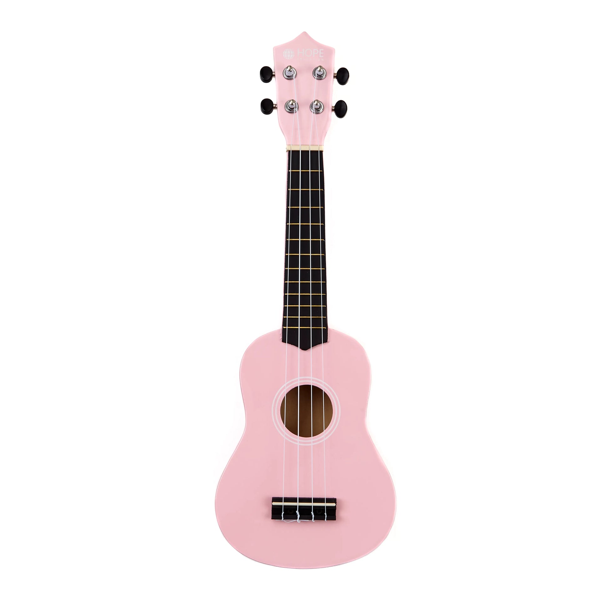 Pink ukulele on a white background
