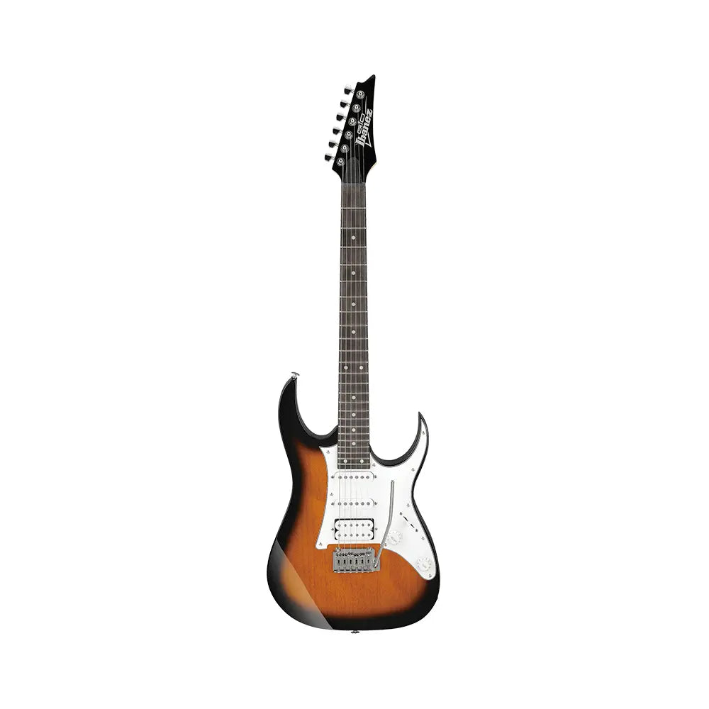 Electric guitar with a sunburst finish on a white background