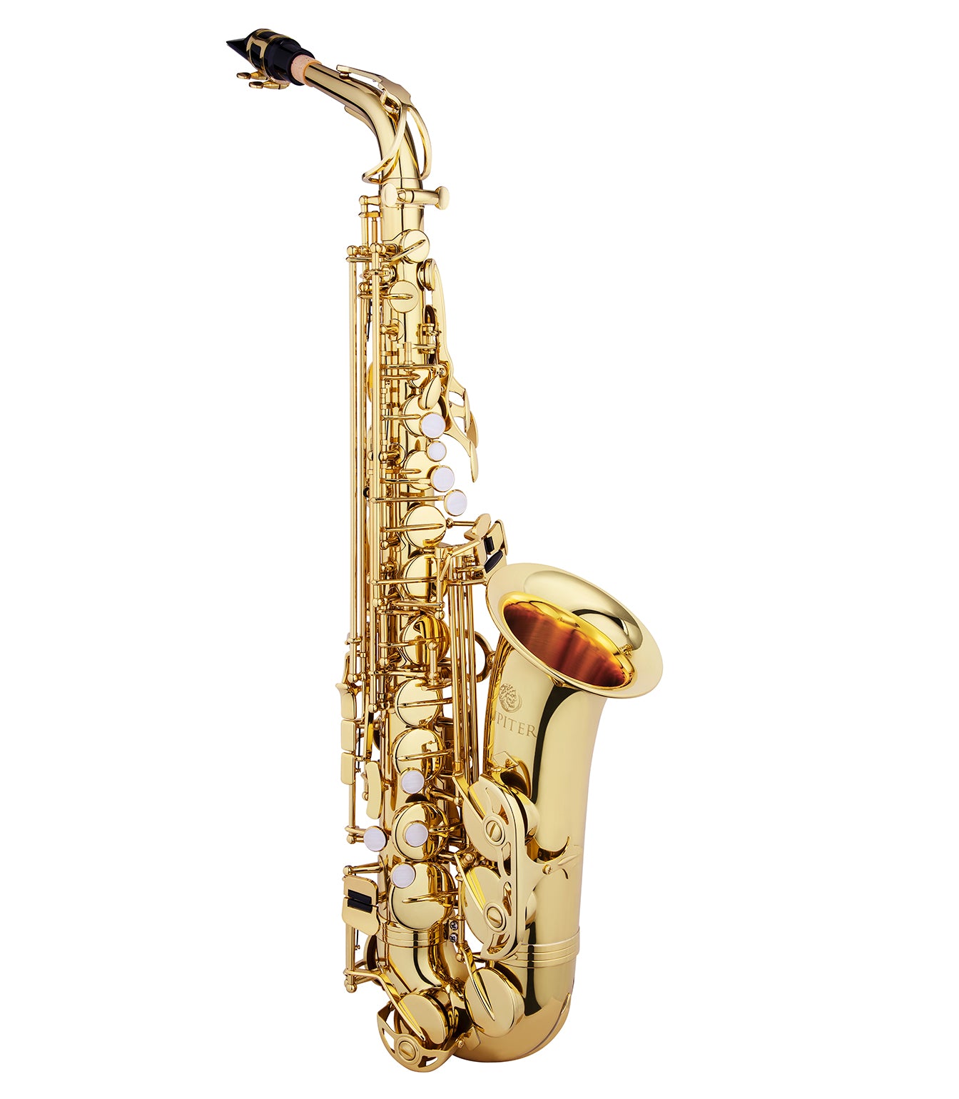 Jupiter Eb Alto Saxophone JAS510Q with Brass Neck, Plastic Pad Resonator - Gold-Lacquered Body and Keys - JKC-AS55FQ