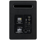 Back view of a KRK speaker with control panel and branding on a white background