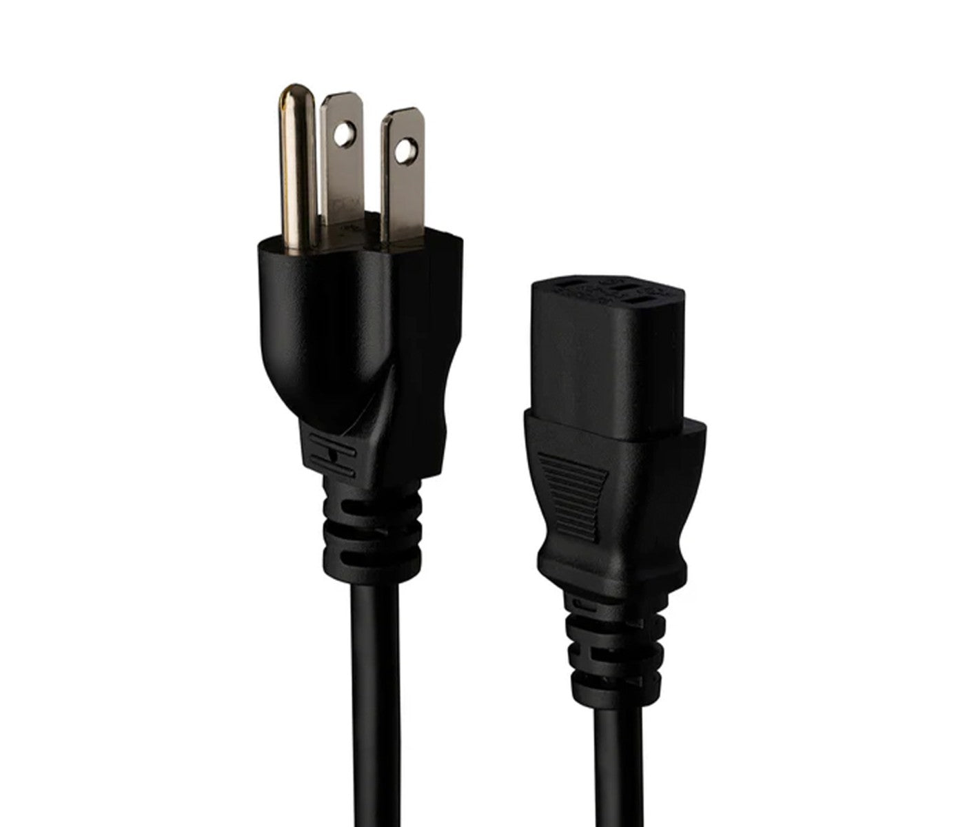 Black electrical plug and cord on a white background