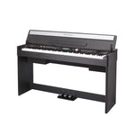 A black Medeli CDP5200-BK digital piano with a full keyboard and three pedals, displayed against a white background.