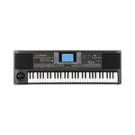 A Korg microARRANGER 61-Key Synthesizer Arranger Keyboard with a black body, featuring a screen, various control buttons, and built-in speakers.
