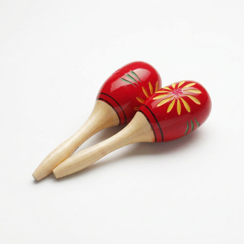 Stagg Pair of Oval Wooden Maracas, Flower Finish, Red