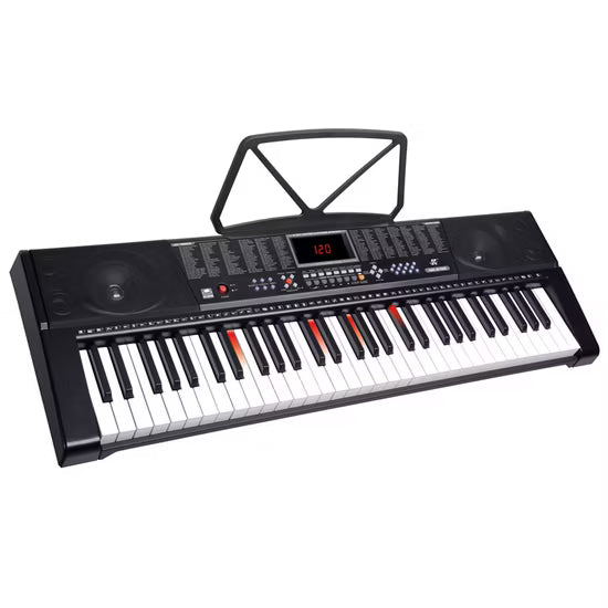 Keyboard with music stand on a white background