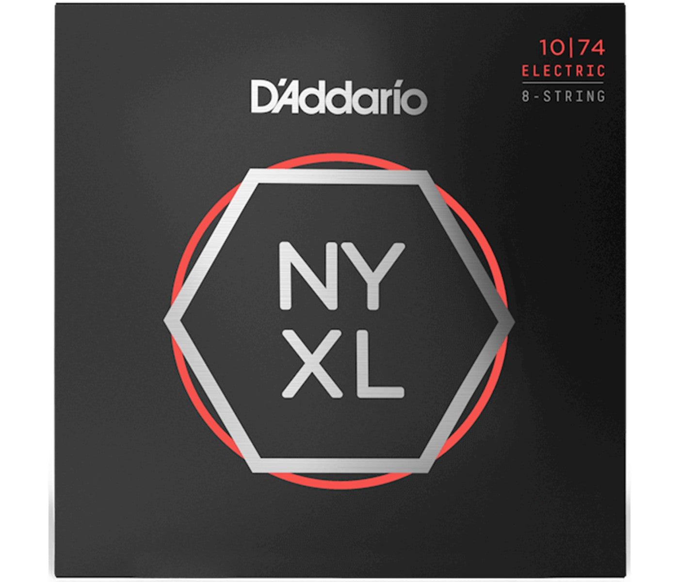 Packaging for D'Addario NYXL1074 Nickel Wound Electric 8-String Regular Light guitar strings.