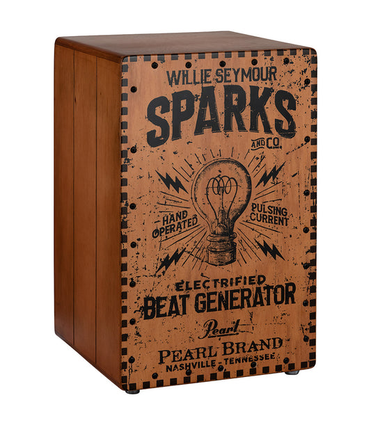 Pearl Electric Crate Cajon includes a Piezo Trigger and 1/4” Jack, Willie Seymour Sparks Graphic