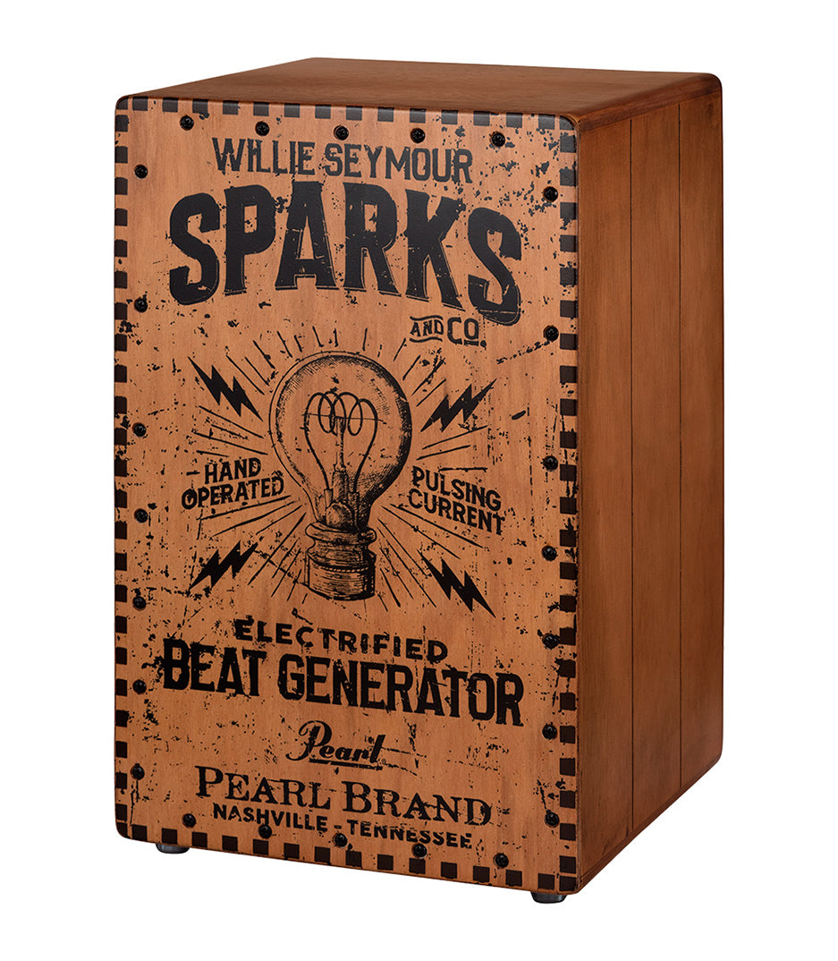 Pearl Electric Crate Cajon includes a Piezo Trigger and 1/4” Jack, Willie Seymour Sparks Graphic