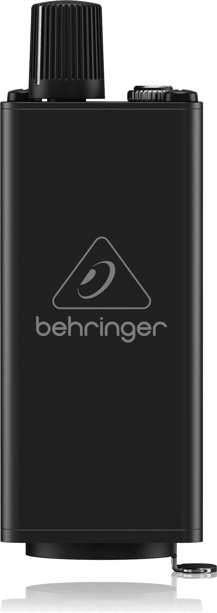 Black audio device with Behringer logo on a transparent background