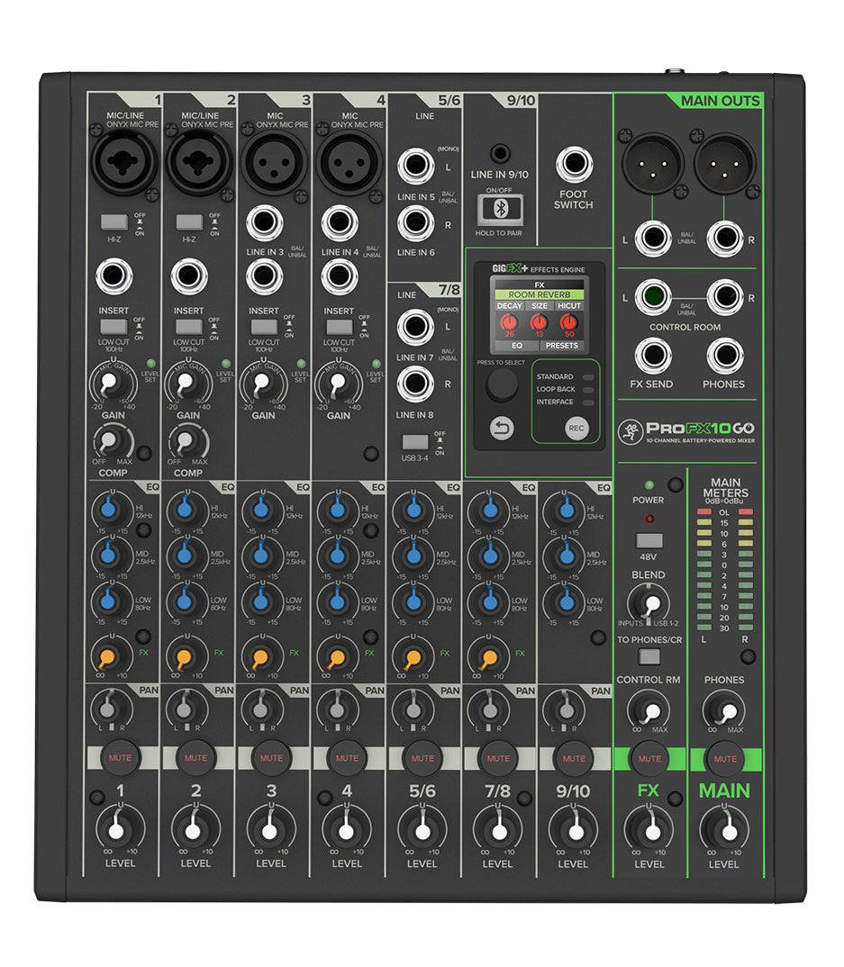 Mackie Profx10 GO 10-Channel, Battery Powered Analog Mixer with Enhanced FX, USB Recording Modes and Bluetooth