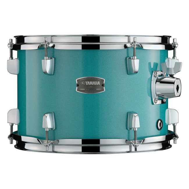 Teal drum with chrome hardware on a white background
