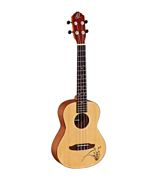 Ortega Bon Fire Ukulele Tenor Size Mahogany Back, Spruce Top with Laser Engraving
