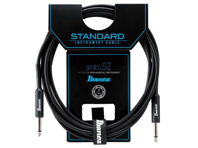 IBANEZ SI10 black guitar cable with packaging, showing the cable, connectors, and brand name.