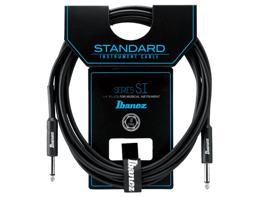 IBANEZ SI10 black guitar cable with packaging, showing the cable, connectors, and brand name.