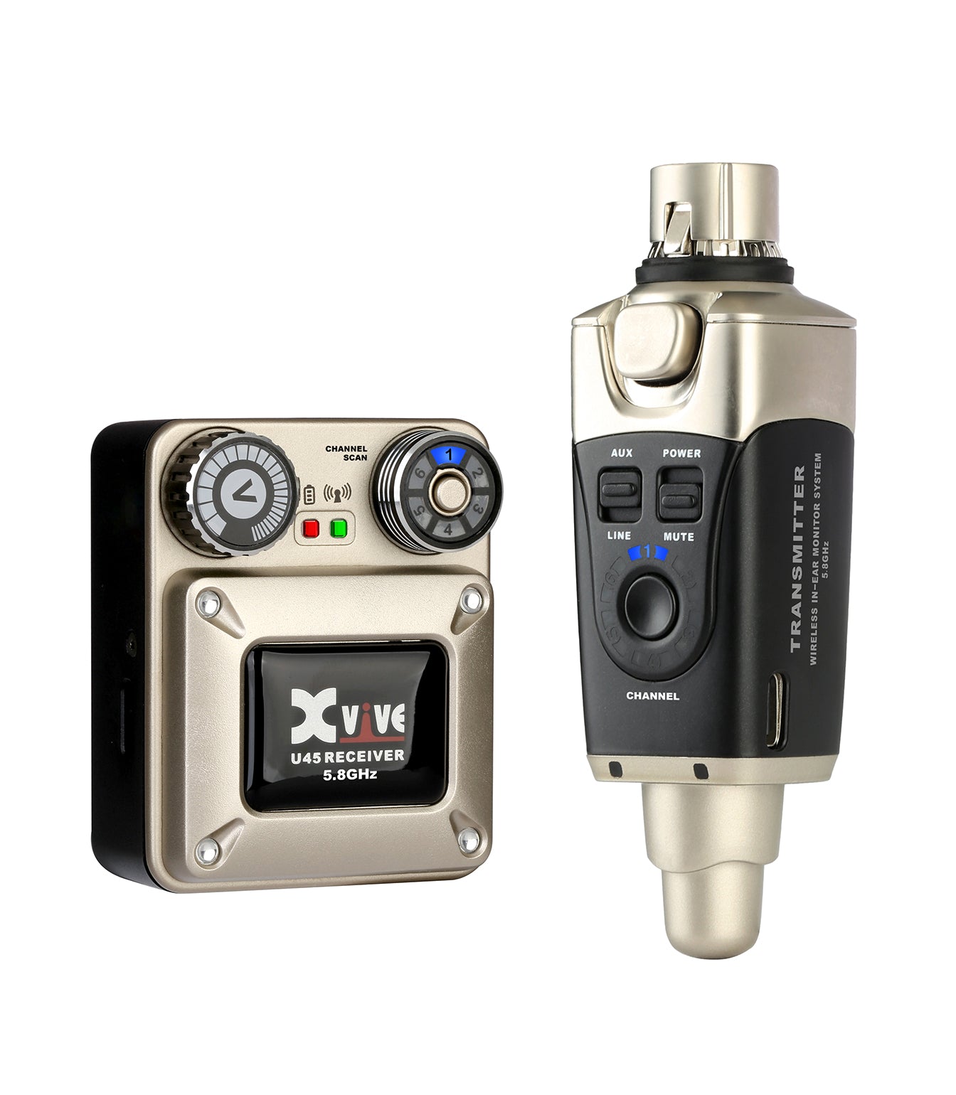 Transmitter and receiver set with Xvive logo on a white background