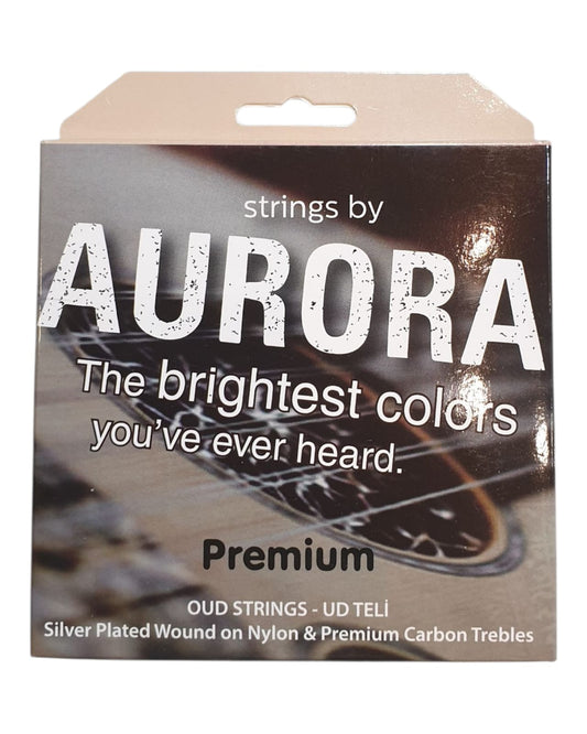 Aurora guitar strings packaging with a guitar image on a white background