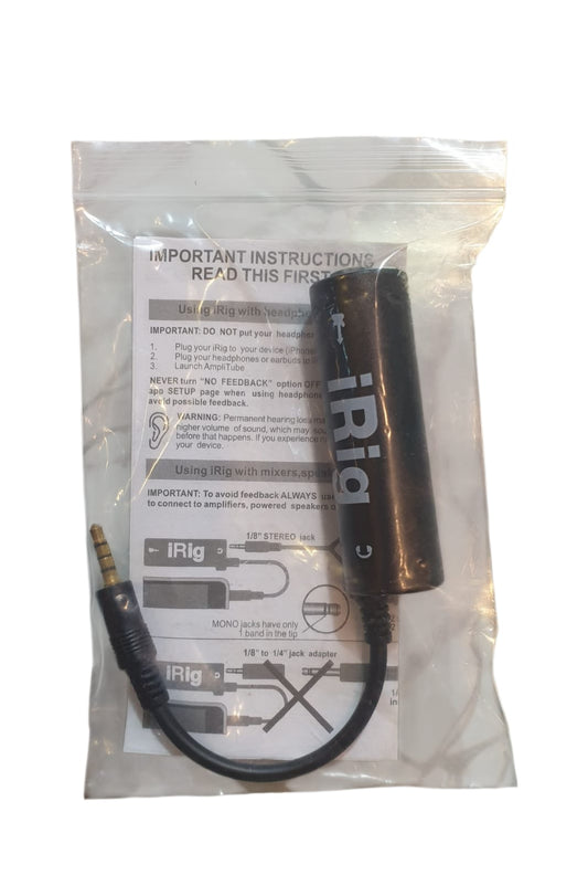 IRig cable with packaging on a white background