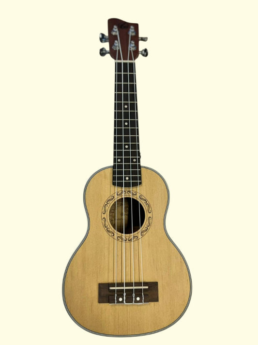 Wooden ukulele on a white background