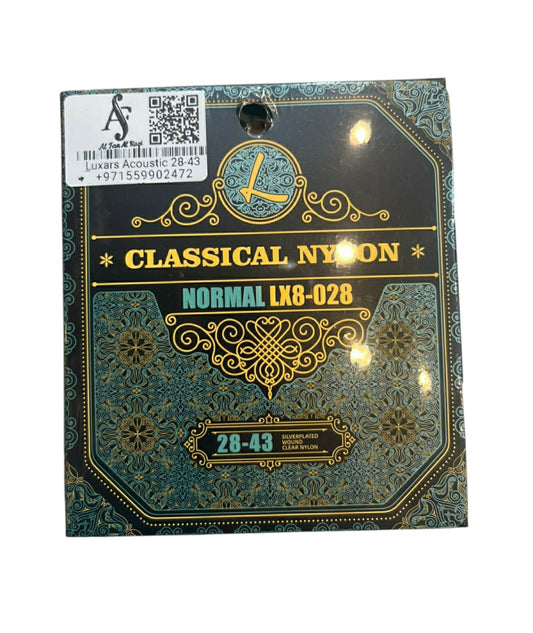 Packaging of classical nylon guitar strings with decorative design and brand logo.