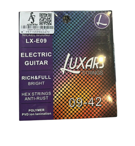 Luxars electric guitar strings packaging with gradient design