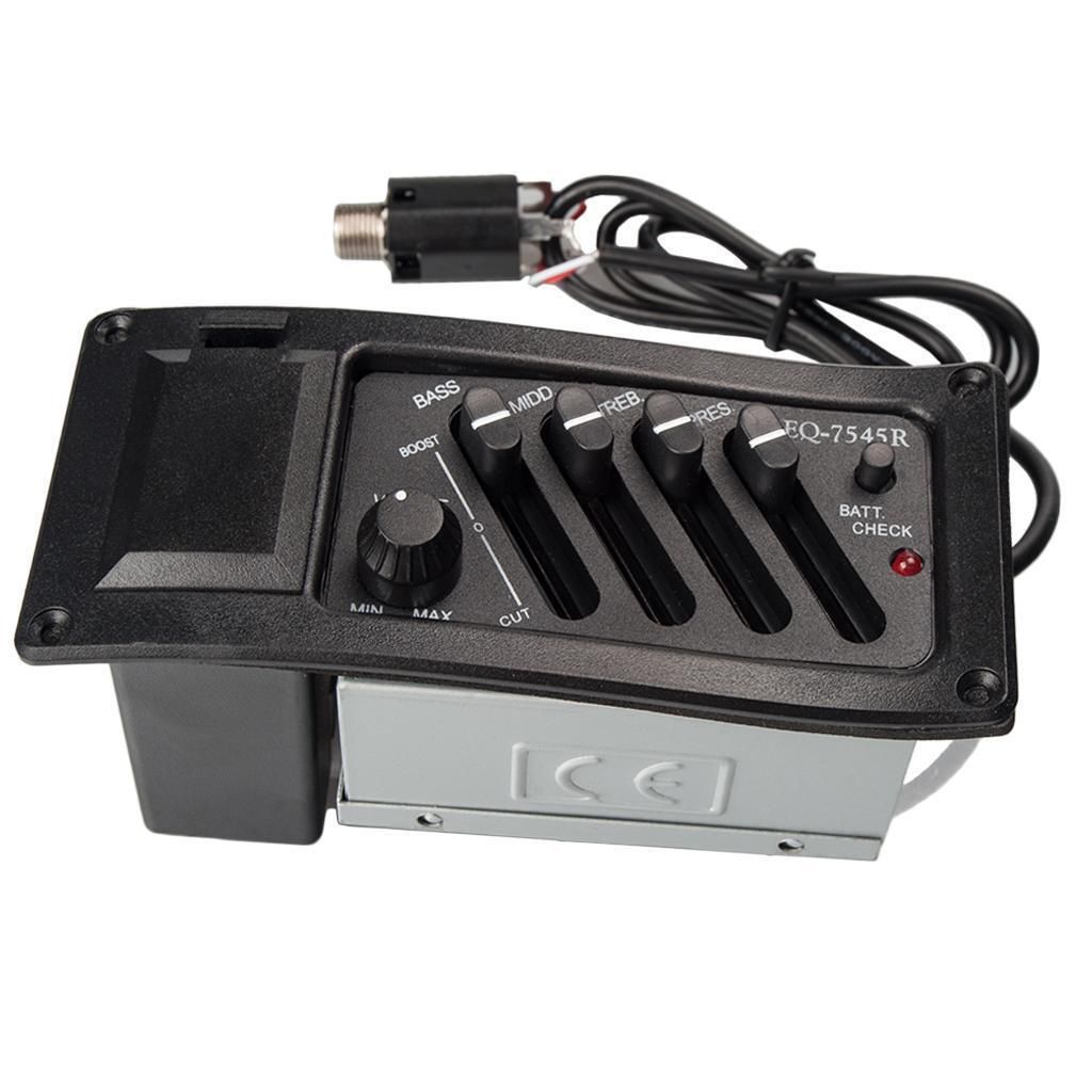 Black audio equalizer with control knobs and wiring on a white background